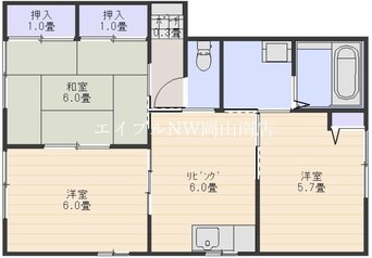間取図 岡山市電清輝橋線<岡山電気軌道>/清輝橋駅 徒歩60分 2階 築25年