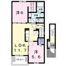 瀬戸大橋線/植松駅 徒歩6分 2階 築6年 2LDKの間取り
