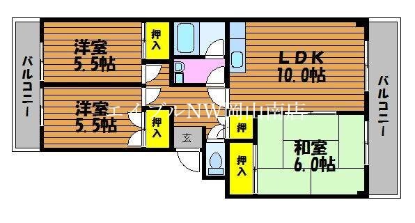 間取り図 山陽本線（中国）/岡山駅 バス30分岡電バス・並木町2丁目下車:停歩2分 2階 築27年