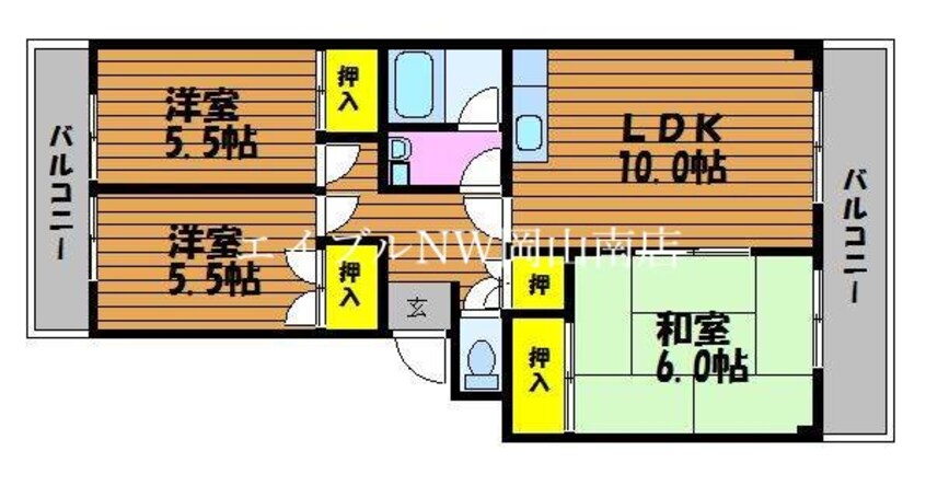 間取図 山陽本線（中国）/岡山駅 バス30分岡電バス・並木町2丁目下車:停歩2分 3階 築27年