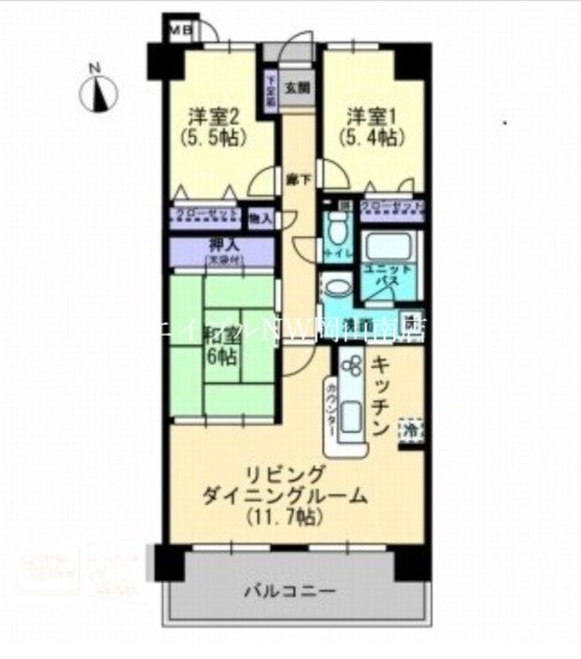 間取図 赤穂線（岡山県内）/高島駅 徒歩26分 6階 築27年