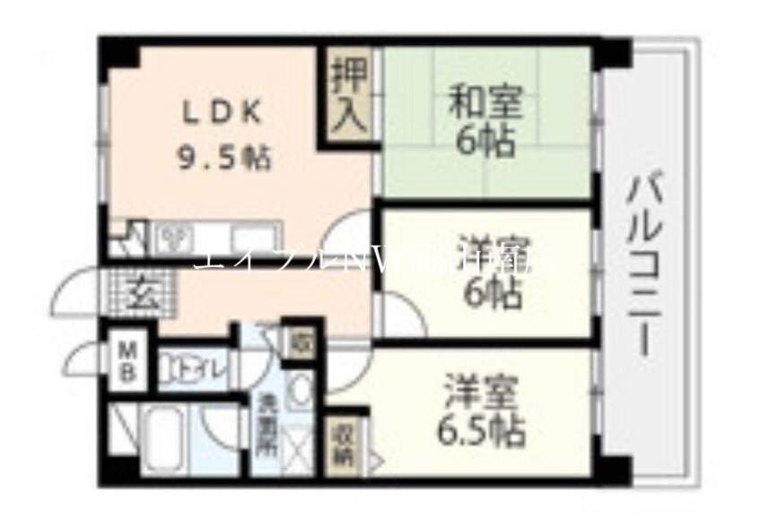 間取図 吉備線<桃太郎線>/備前三門駅 徒歩20分 3階 築36年