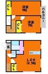 山陽本線（中国）/北長瀬駅 徒歩20分 1階 築21年 2LDKの間取り