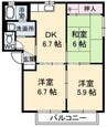 宇野線<宇野みなと線>/常山駅 徒歩56分 2階 築24年 3DKの間取り