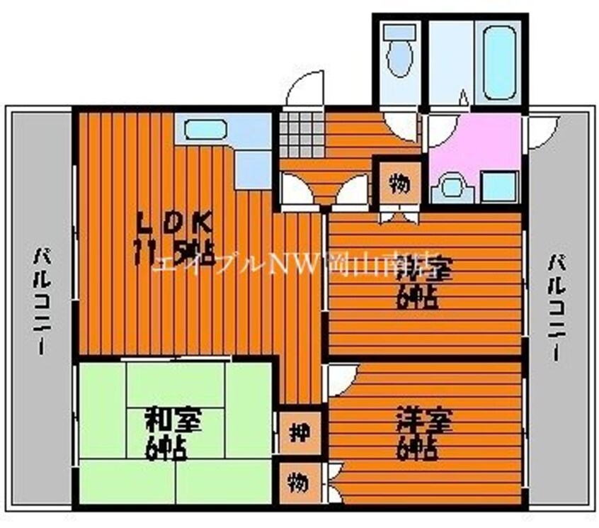 間取図 宇野線<宇野みなと線>/大元駅 徒歩64分 1階 築30年