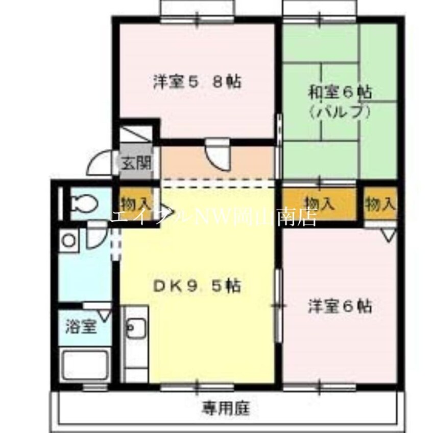 間取図 岡山市電清輝橋線<岡山電気軌道>/清輝橋駅 徒歩35分 1階 築32年