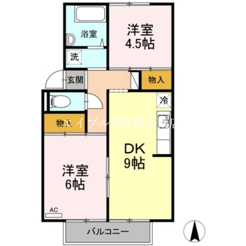 間取図 岡山市電東山本線<岡山電気軌道>/東山・おかでんミュージアム駅 徒歩63分 2階 築38年