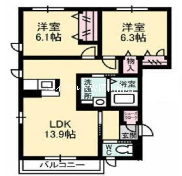 間取り図 山陽本線（中国）/岡山駅 バス23分浦安口下車:停歩5分 2階 築12年