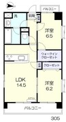 津山線/法界院駅 徒歩5分 6階 築17年 2LDKの間取り