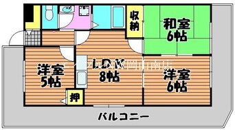 間取図 山陽本線（中国）/岡山駅 徒歩25分 6階 築27年