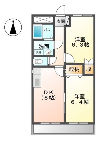 間取図 宇野線<宇野みなと線>/備前西市駅 徒歩52分 2階 築24年