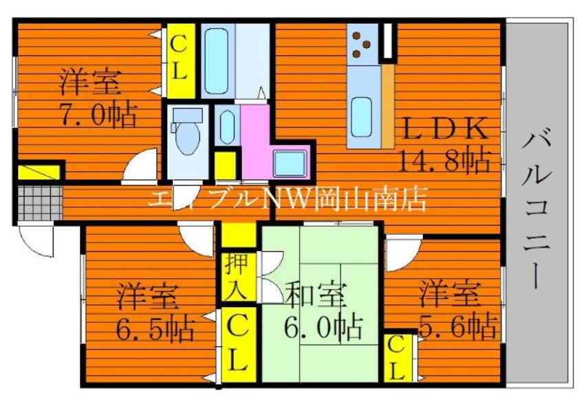 間取図 宇野線<宇野みなと線>/備前西市駅 徒歩15分 5階 築19年