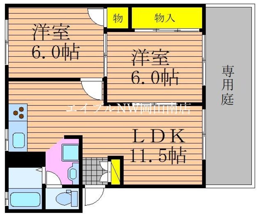 間取図 山陽本線（中国）/岡山駅 バス35分泉田口下車:停歩4分 1階 築30年