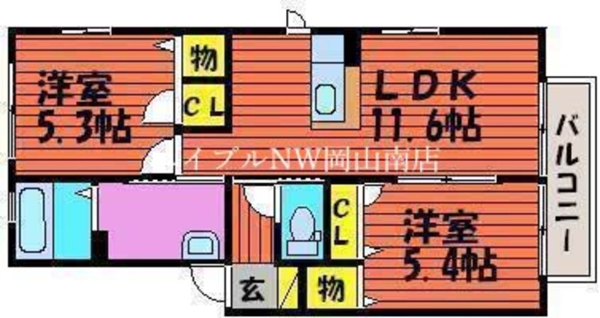 間取図 山陽本線（中国）/岡山駅 バス28分福島郵便局前下車:停歩4分 2階 築20年