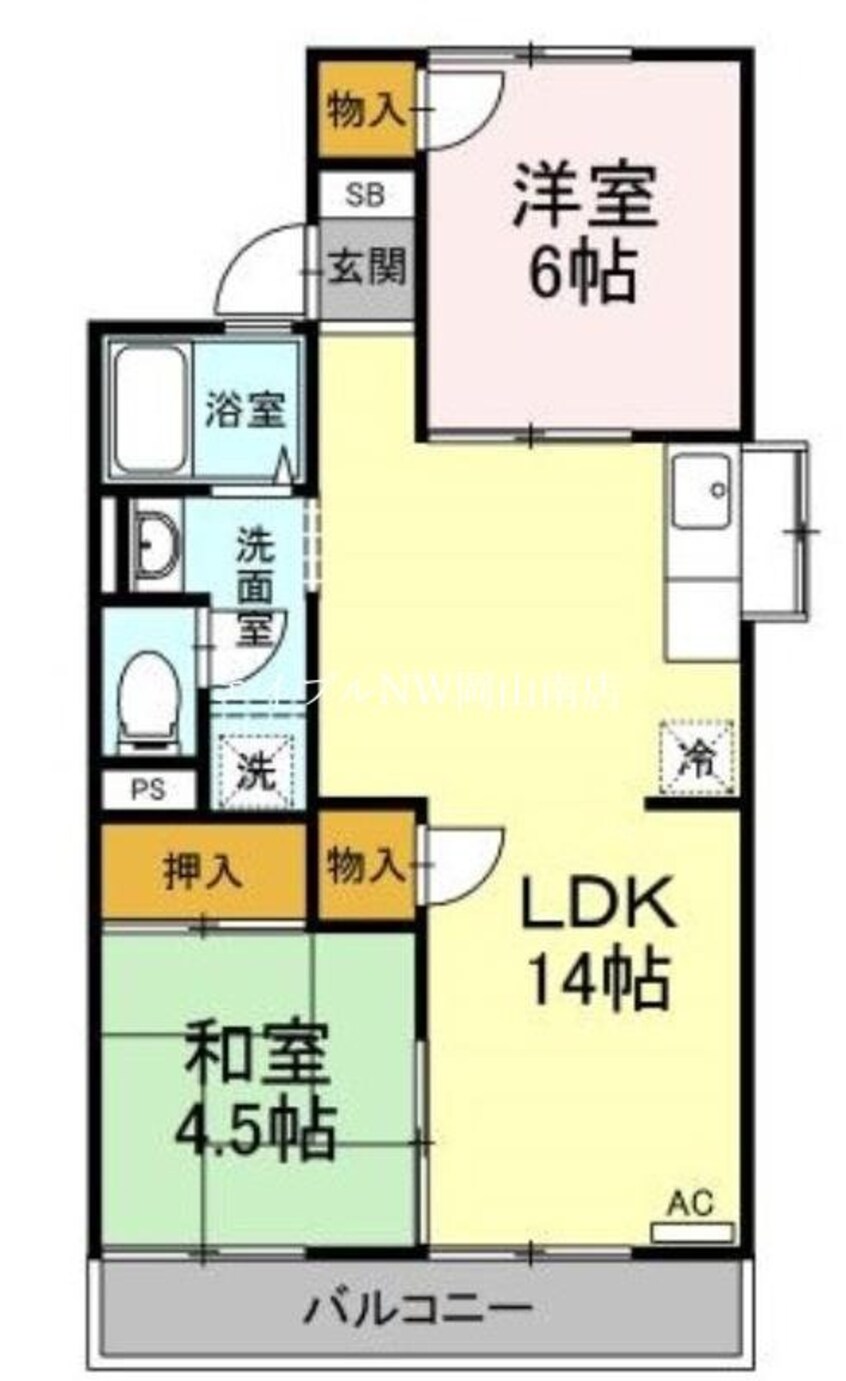 間取図 宇野線<宇野みなと線>/大元駅 徒歩6分 2階 築39年