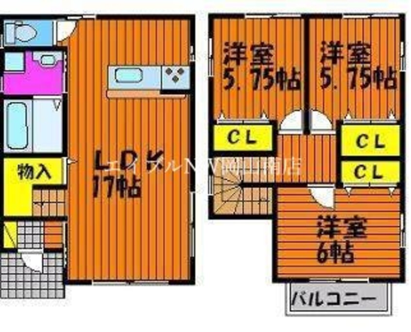 間取図 宇野線<宇野みなと線>/大元駅 徒歩13分 1階 築14年