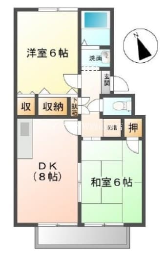 間取図 山陽本線（中国）/岡山駅 バス30分バス・大東下車:停歩5分 2階 築35年
