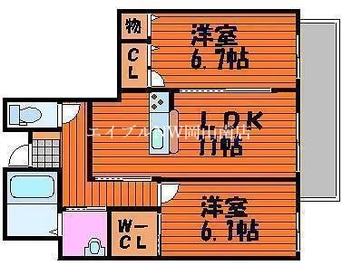 間取図 岡山市電清輝橋線<岡山電気軌道>/清輝橋駅 徒歩62分 2階 築17年