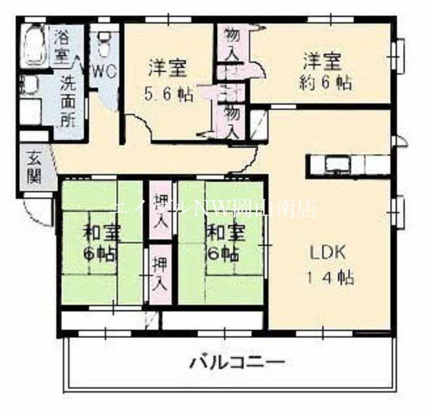 間取図 赤穂線（岡山県内）/西川原駅 徒歩22分 1階 築25年