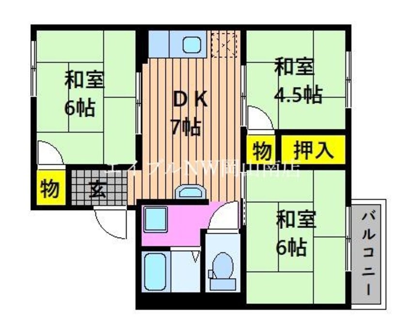 間取図 山陽本線（中国）/北長瀬駅 徒歩22分 2階 築39年