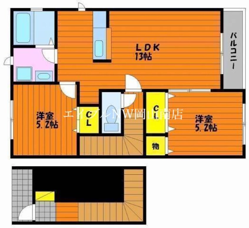 間取図 宇野線<宇野みなと線>/妹尾駅 徒歩14分 2階 築18年