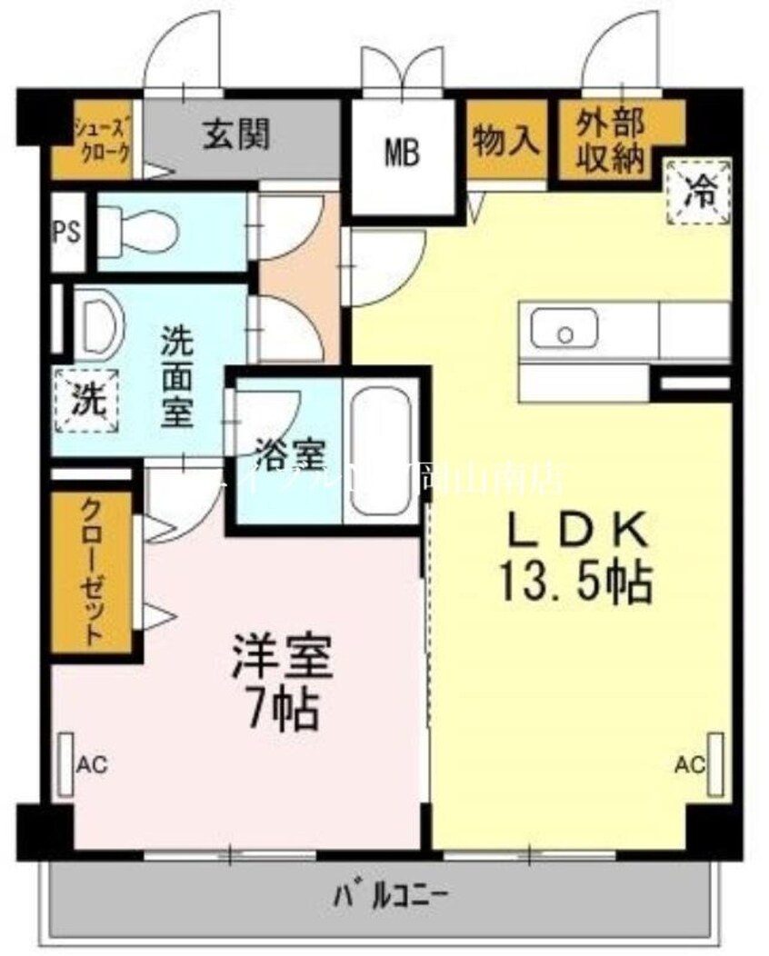 間取図 岡山市電清輝橋線<岡山電気軌道>/新西大寺町筋駅 徒歩4分 3階 築38年