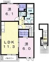 宇野線<宇野みなと線>/常山駅 徒歩5分 2階 築12年 2LDKの間取り