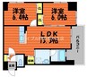 COCO川西町 2LDKの間取り