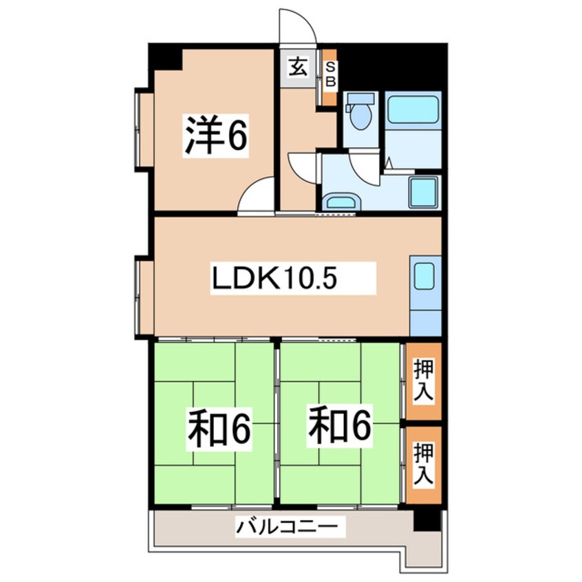 間取図 東北本線/郡山駅 徒歩36分 6階 築35年