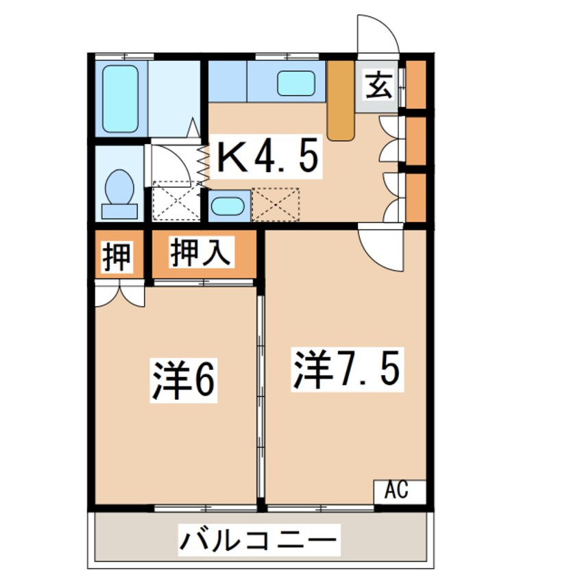 間取図 東北本線/安積永盛駅 徒歩27分 1階 築34年