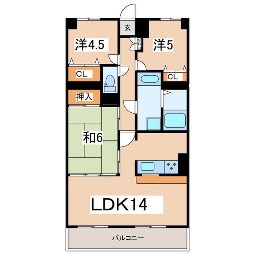 間取図 東北本線/郡山駅 徒歩12分 13階 築28年