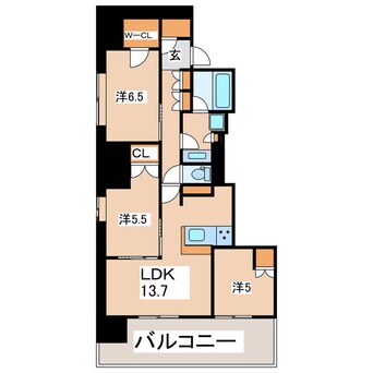 間取図 東北本線/郡山駅 徒歩7分 6階 築3年