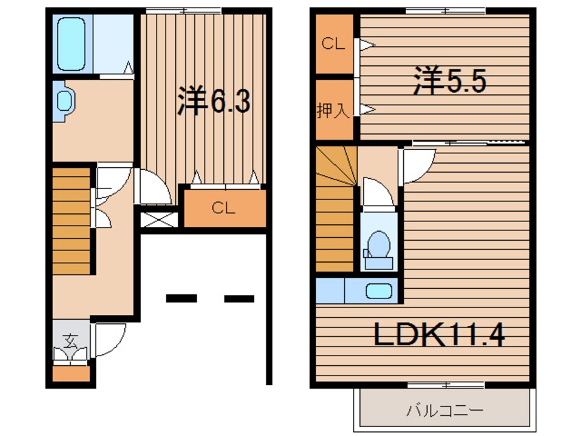 間取図 常磐線（東北地方）/逢隈駅 徒歩22分 1-2階 築8年