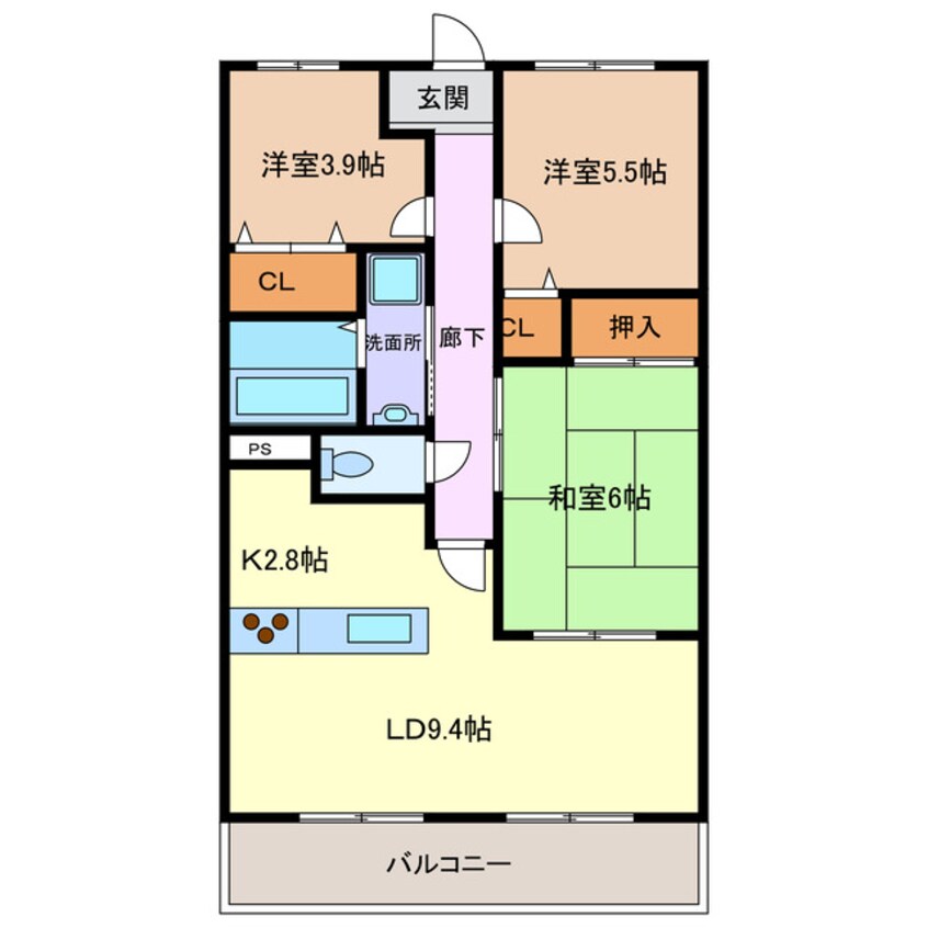 間取図 名古屋市営地下鉄東山線/岩塚駅 バス11分鷹居下車:停歩9分 3階 築24年