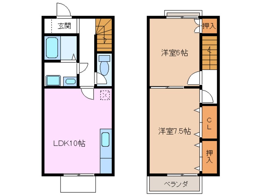 間取図 名鉄津島線･尾西線（須ケ口-弥富）/甚目寺駅 徒歩3分 1-2階 築24年