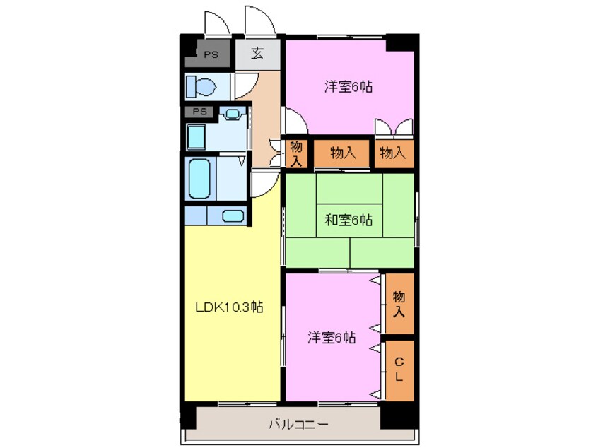 間取図 東海道本線/清洲駅 徒歩8分 3階 築23年