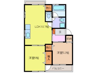 間取図 関西本線（東海）/永和駅 徒歩6分 2階 築28年
