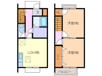 間取図 名鉄津島線･尾西線（須ケ口-弥富）/甚目寺駅 徒歩7分 1-2階 築28年