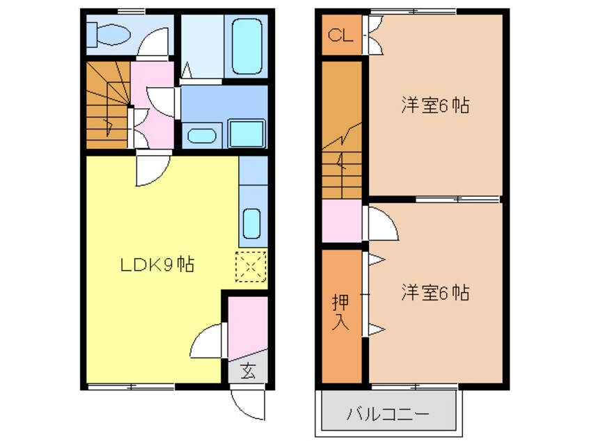 間取図 名鉄名古屋本線/新清洲駅 徒歩7分 1-2階 築26年