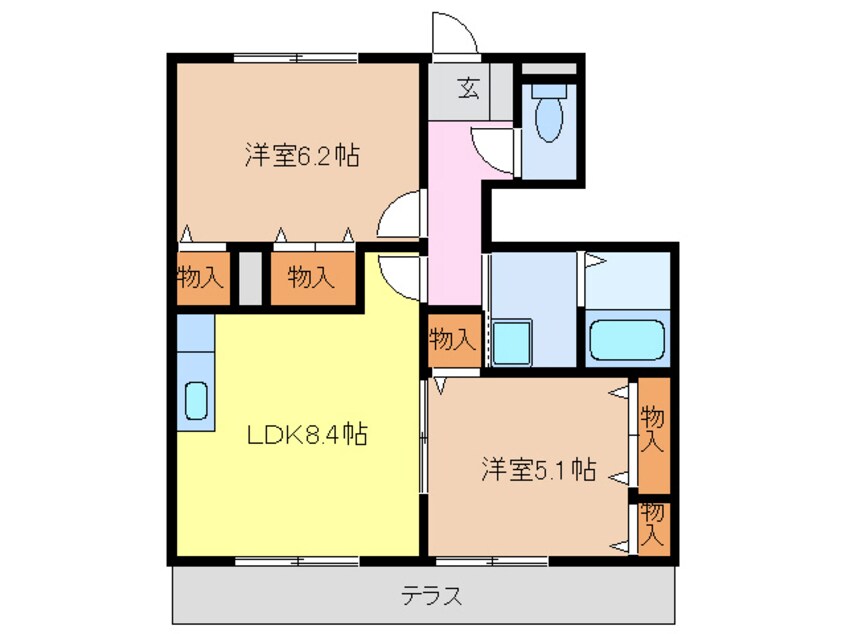 間取図 名鉄名古屋本線/大里駅 徒歩29分 2階 築15年