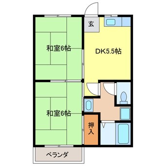 間取図 名鉄名古屋本線/奥田駅 徒歩5分 2階 築31年