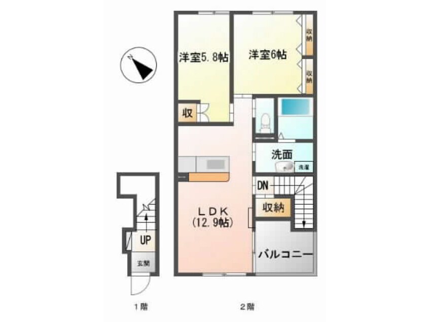 間取図 名鉄尾西線（津島－玉ノ井）/渕高駅 徒歩7分 2階 築11年