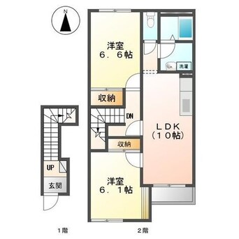 間取図 名鉄尾西線（津島－玉ノ井）/渕高駅 徒歩10分 2階 築14年