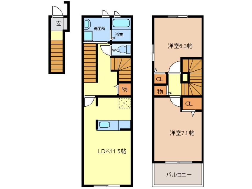 間取図 名鉄津島線･尾西線（須ケ口-弥富）/木田駅 徒歩7分 2-3階 築10年