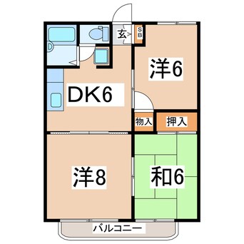 間取図 東北新幹線（東北地方）/郡山駅 バス15分八山田下車:停歩11分 2階 築30年