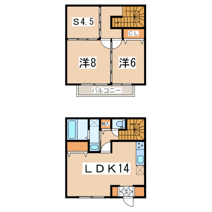 間取図 東北新幹線（東北地方）/郡山駅 バス21分大島下車:停歩15分 1-2階 築39年