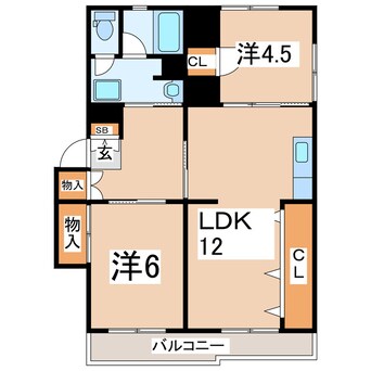 間取図 東北本線/郡山駅 バス18分鶴見坦（コスモス循環西ノ内回り）下車:停歩5分 2階 築28年