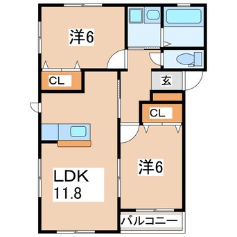 間取図 東北本線/郡山駅 バス18分島東下車:停歩4分 1階 築16年