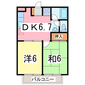 間取図 内房線/五井駅 バス7分京葉高校入口下車:停歩3分 2階 築31年