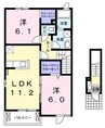 メゾングラースⅡ 2LDKの間取り
